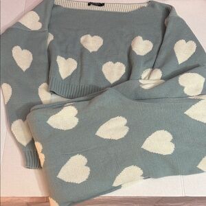 Nasty Gal Heart Pattern Sweater and pants- Blue and Cream